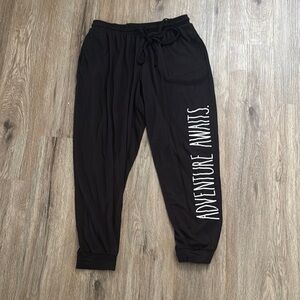 Black Joggers with White 'Adventure Awaits' Print